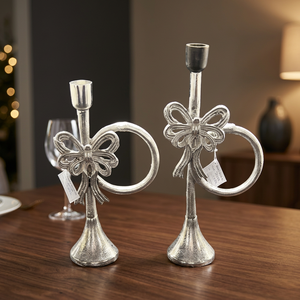 Sonnet Decor <b>Silver</b> Floral Design Handmade Aluminum <b>Candlestick</b> Holder for Home Decoration Christmas Durable Craft - Product Image 2