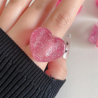 Koreanischer Harz-Schleifenring, süßer, glitzernder, pinker Acrylring, Schmuck für Damen und Mädchen, Sommer-Strand-Accessoires