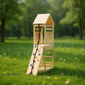 Casa de juegos de madera maciza con pared de escalada para uso en exteriores en el patio trasero para niños de 3 a 8 años - Product Image 2