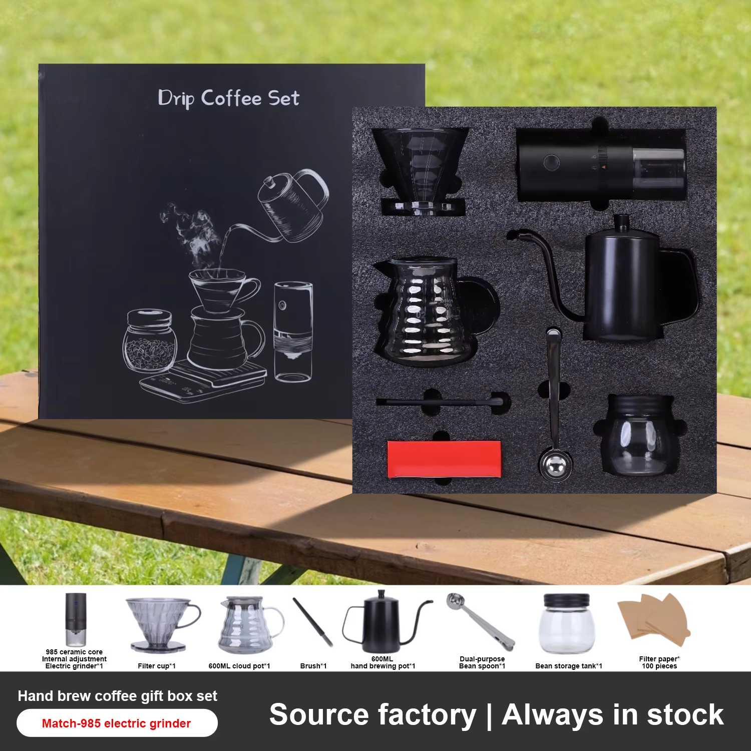 Ensemble de moulin à café électrique 600 ml, 9 pièces
