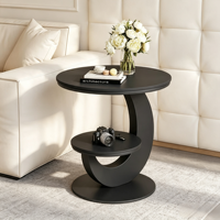 Table basse ronde à deux niveaux avec étagères de rangement ; table d'appoint en métal avec cadre incurvé ; idéale pour les petits salons et chambres à coucher