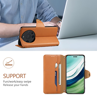 Étui portefeuille à rabat en cuir PU Denior avec porte-cartes et béquille, couleur unie, compatible avec les séries Mate70/Mate60 Honor