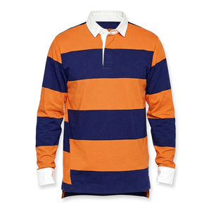 Polo de Manga Larga a Rayas para Hombre, 220 GSM, Hilo de Algodón Teñido, Corte Relajado, Logotipo Bordado Personalizado - Product Image 1