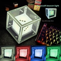 Lampe de bureau décorative Minecraft Beacon à LED, lumineuse, à thème de jeu, petite veilleuse, modèle à changement de couleur