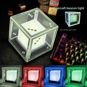 ไฟตกแต่ง <span class=keywords><strong>Minecraft</strong></span> Beacon แบบชาร์จได้ ไฟเรืองแสงธีมเกม ของตกแต่งโต๊ะขนาดเล็ก ไฟกลางคืนแบบเปลี่ยนสีได้ - Product Image 1