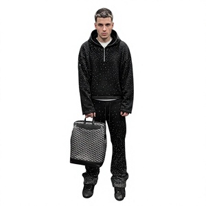 Sudadera con capucha de forro polar para hombre, negra con estampado de puntos brillantes, media cremallera, corte regular, estilo urbano, cálida, cortavientos, 100% algodón - Product Image 3