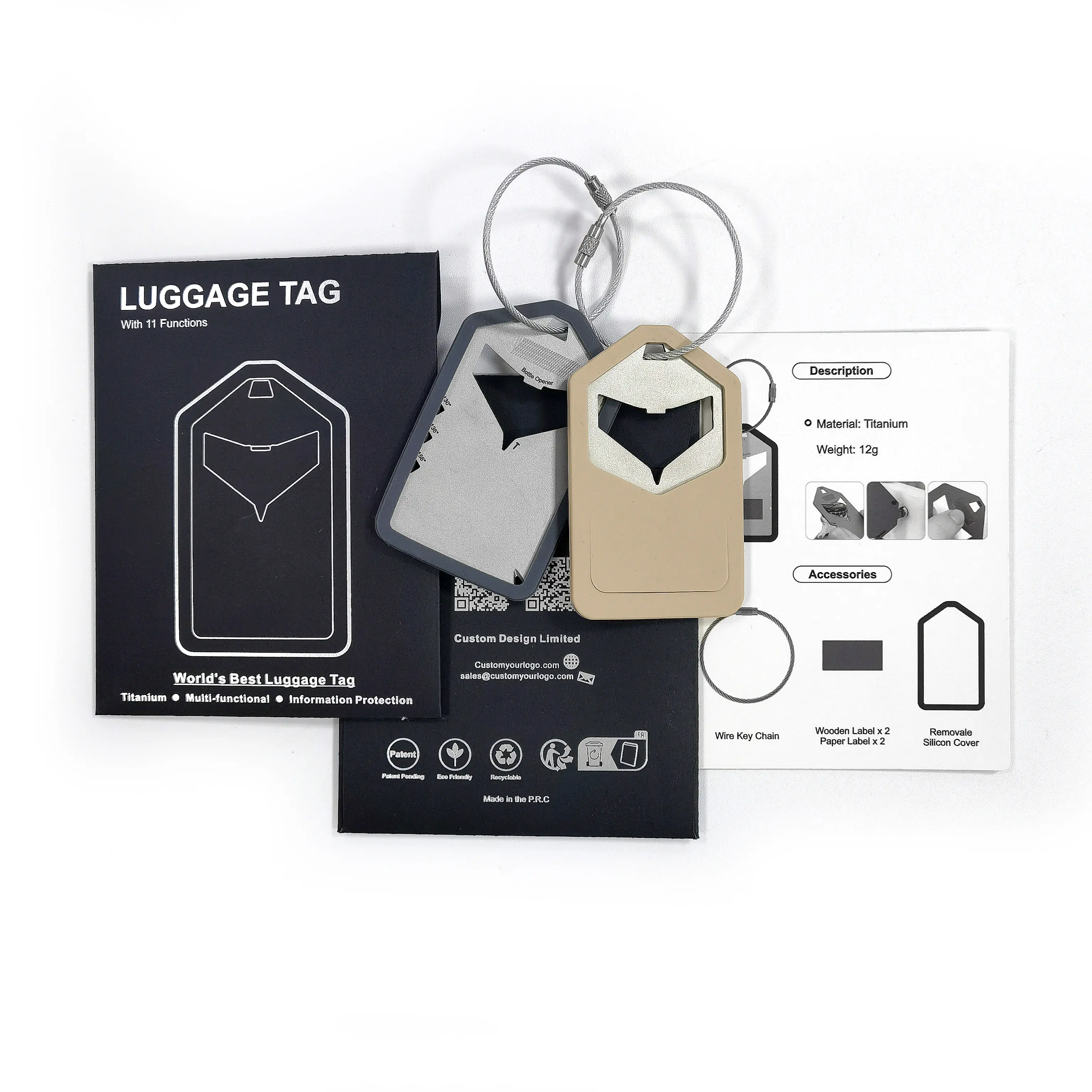 Label bagasi perjalanan kartu, Set hadiah Logo kustom DIY 11 dalam 1 Multi alat