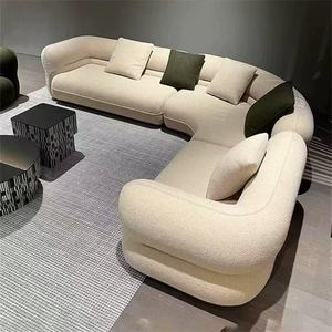 Set Sofa Modular Lengkung Berkualitas Tinggi Desain Eropa 2/3 Dudukan Modern Persegi Panjang Kain Boucle Kaki Kayu Solid Ruang Tamu - Product Image 1