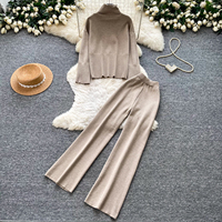 Ensemble deux pièces pour femme, pull en tricot à col roulé ample et décontracté, pantalon à jambes larges, pour l'automne