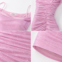 Robe de soirée moulante rose à sequins et col bénitier pour femme, personnalisable OEM/ODM, avec fronces et épaules dénudées