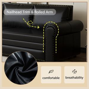 Entrepôt à l'étranger US Stock King Size Noir Faux <span class=keywords><strong>Cuir</strong></span> Fer Contreplaqué Métal Plastique 3-en-1 Faux <span class=keywords><strong>Cuir</strong></span> Canapé-lit Convertible - Product Image 6