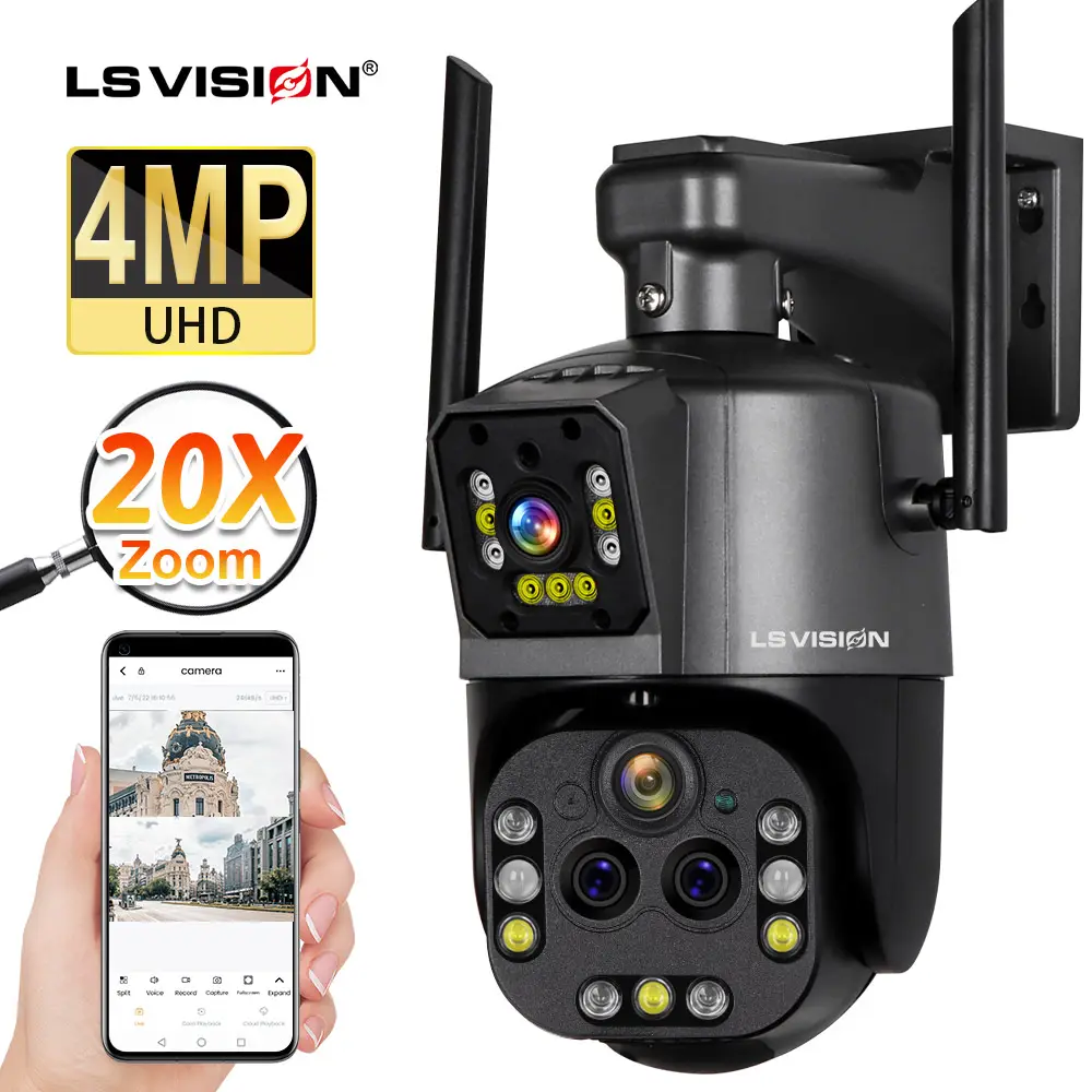 LS VISION Ultra 16MP 8K WIFI PTZ telecamera IP sorveglianza di sicurezza telecamera a quattro obiettivi Zoom 20X AI Auto Tracking videocamera CCTV