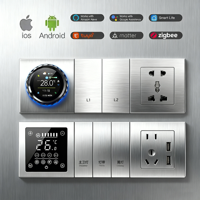 Modular Electrical Switch 4 6 8 Module Smart Switch Ble Zigbee Z-wave Matter No Neutral Wire 10a 16a 20a  40a Touch Control