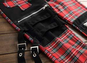 Pantalon en jean à carreaux rouge, Patchwork Punk à fermeture éclair pour hommes, pantalon en jean crayon Y2K, <span class=keywords><strong>boucle</strong></span> Hip Hop gothique, pantalon en Denim Slim - Product Image 6