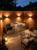 Ensemble d'armoires de cuisine extérieures en acier inoxydable 304, îlot modulaire avec brûleur à gaz, évier intégré pour barbecue de patio