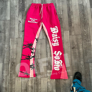 Men's Custom High Quality Casual Flared Jogger Track Pants Patchwork Elastic Waistband Mens Stacked Flare Sweatpants For Men