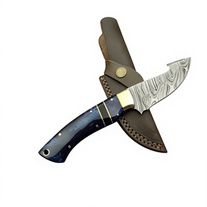 Couteau à lame fixe Drop Point en acier Damas, manche en bois Pakka bleu, garantie 3 ans, couteau de survie pour camping et bricolage - Prix abordables - Product Image 5