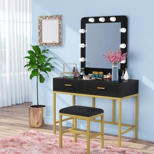 NOVA Light Meubles de <span class=keywords><strong>chambre</strong></span> à coucher de luxe Table de vanité noire avec ampoules LED Miroir Dressing de <span class=keywords><strong>chambre</strong></span> de filles moderne avec tabouret - Product Image 2