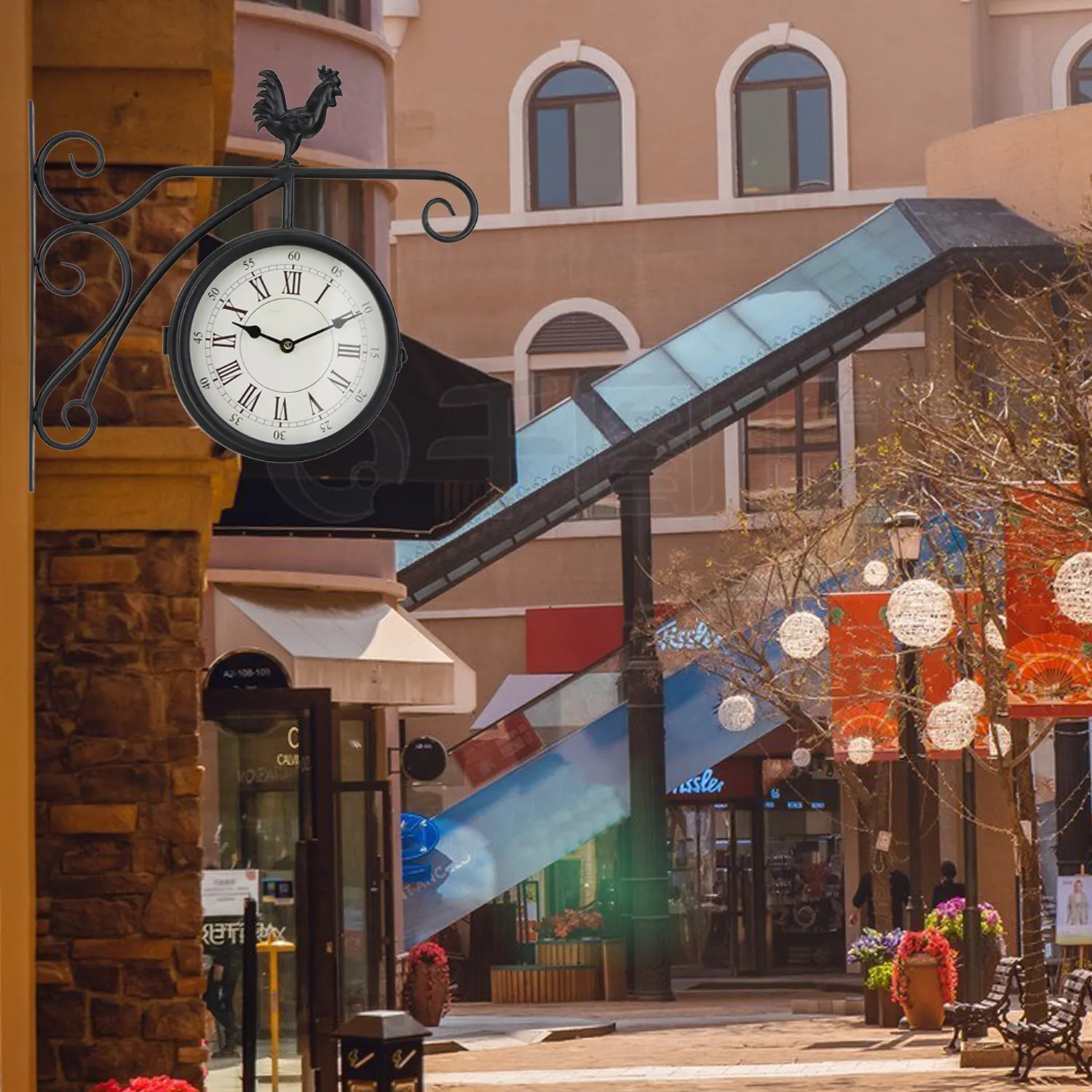 Reloj impermeable de metal para exteriores de Jardín clásico Reloj de estación de doble cara