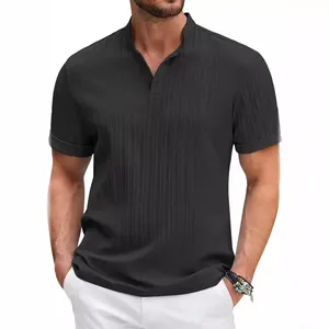 <span class=keywords><strong>Camicia</strong></span> Hawaiana da <span class=keywords><strong>Uomo</strong></span> in Cotone e <span class=keywords><strong>Lino</strong></span>, Stile Retrò con Colletto Henry, Casual e Sportiva, Colletto Rialzato, Lavorazione Jacquard a Righe, Tipo POLO - Product Image 3