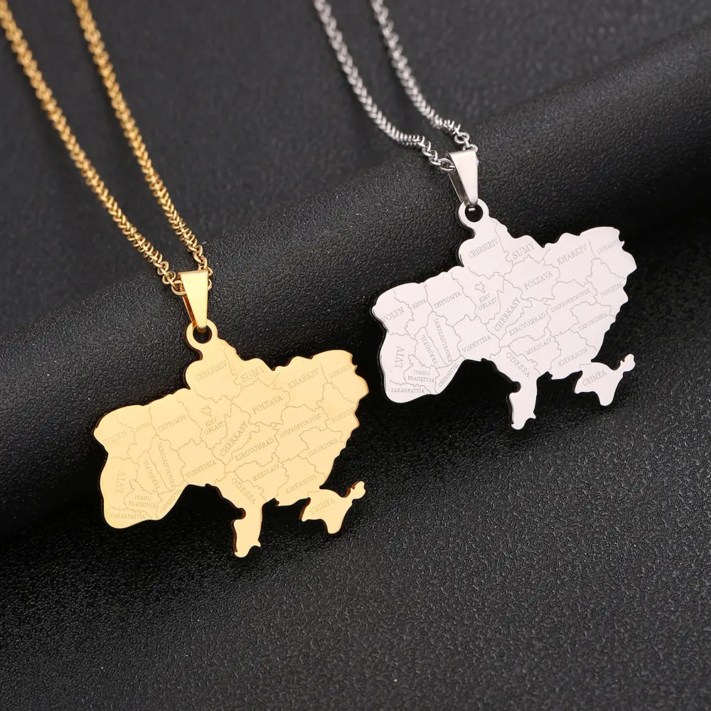 Oro in acciaio inox mappa ucraina e collana pendente della città coppia stile etnico popolare accessori personalizzati collana 2024