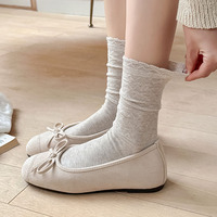 Chaussettes coréennes unies respirantes pour femmes, style ballet, mi-mollet, à double aiguille, en dentelle, style fin printemps, souples, vente en gros