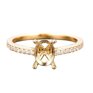 Anillo de compromiso con forma ovalada antigua de media eternidad, anillo de compromiso personalizado, semimontaje, sin piedras