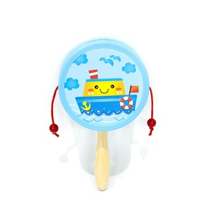 Wholesale Colorful Cartoon Wooden Rattle <b>Drum</b> <b>Hand</b> <b>Drum</b> Musical Instrument Toy Orff Percussion Instrument for Kids Playing - Product Image 4
