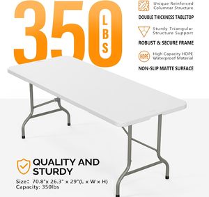 Tavolo Pieghevole <span class=keywords><strong>da</strong></span> 180 cm, Portatile, in Plastica Bianca, per Feste, Campeggio, Banchetti, Artigianato, Cene, Matrimoni, Uso <span class=keywords><strong>Esterno</strong></span> e Interno - Product Image 5
