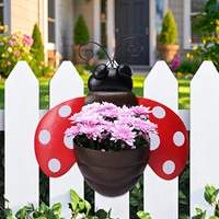 Petit pot de fleurs en métal en forme de coccinelle, à suspendre, pour l'intérieur/l'extérieur, style rustique, durable, pour la maison, le jardin, les plantes succulentes