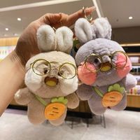 Porte-clés Lapin en Peluche Adorable, Pendentif Animal en Peluche, Breloque Poupée Douce, Accessoire de Sac avec Carotte et Lunettes, Cadeau Style Européen et Américain 3-8