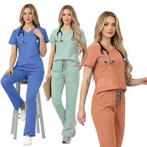 カスタムロゴ入り女性用美容サロン・スパ・歯科・医療・看護師ユニフォームスーツ、フィットフレアパンツ、背の高い方用病院ユニフォーム、キュートな看護スクラブ - Product Image 1