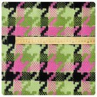 Tissu Tweed Pied-de-Poule Rose Vert Lourd Personnalisé 100% Polyester avec Fil Doré pour Blazers, Manteaux, Sacs, Chaussures et Vêtements pour Filles et Garçons