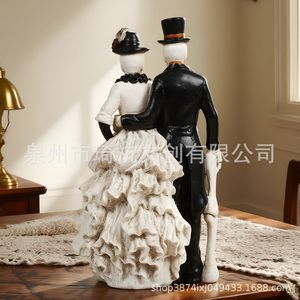 หัวกะโหลกเจ้าสาวและเจ้าบ่าว ของตกแต่งฮาโลวีน เรซินสังเคราะห์ งานแฮนด์เมด ของประดับตกแต่งภายในสำหรับห้องนั่งเล่นและทางเข้าบ้าน - Product Image 4