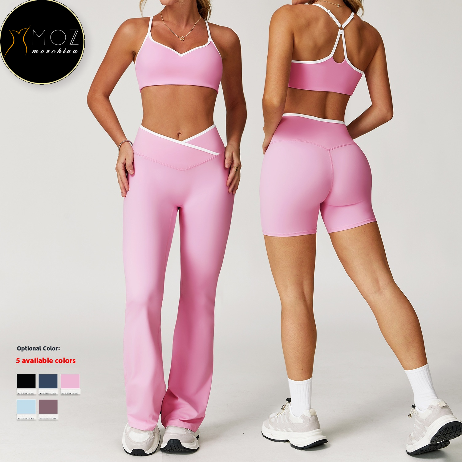 Yoga Sports Bra Spaghetti Strap Quick-Dry High-Waist Crossed Leggings Set Women Breathable Hollow Back Color Block Front Workout