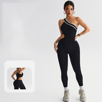 Combinaison de fitness et yoga pour femme, style Pilates, color block, asymétrique à une épaule, avec découpes à la taille, jambe longue, tenue de sport