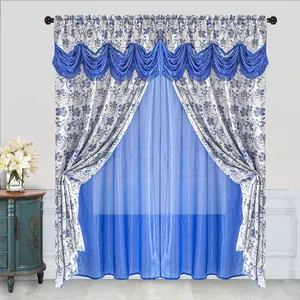 Multi-color luxury design jacquard window curtain panel with attached waterfall valance taffeta backing included for home