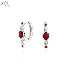 Nueva Colección, Diseño Antiguo Delicado, Oro Blanco Sólido de 18K, Pendientes de Aro con Rubí y Diamante Naturales, Regalo para Mujer - Product Image 2