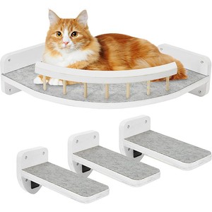 Wall Mounted <b>Cat</b> Stairs 4 Levels White Wood <b>Cat</b> Climbing <b>Platform</b> For Indoor <b>Cats</b> - Product Image 3