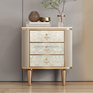 Coquille de marbre minimaliste en bois massif à côté de la table <span class=keywords><strong>3</strong></span> tiroirs chambre table de chevet armoire de rangement <span class=keywords><strong>Francois</strong></span> marbre table de chevet fermée - Product Image 4