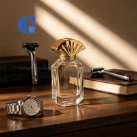 Flacon de parfum en verre transparent octogonal de 50 ml, vide, avec vaporisateur à sertir, contenant de parfum de luxe, logo personnalisé, emballage de parfum pour homme