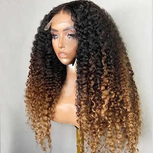 <span class=keywords><strong>Ombre</strong></span> # Perruques blondes miel 27, <span class=keywords><strong>cheveux</strong></span> humains 100% vierges alignés sur les cuticules, bouclés profondément, avec dentelle frontale pré-épilée pour femme - Product Image 2