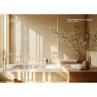 Revestimiento de Pared de PVC Impermeable de Alto Brillo, 3 mm de Grosor, 2600 x 540 mm, Color Beige Mármol, para Baño y Cocina, Uso Doméstico