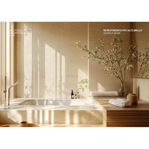 Revestimiento de pared de PVC de alto brillo 2600 x 540 mm, color beige mármol, para baño y cocina - Product Image 4