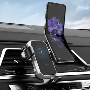 KC Qi 15w Fast Charging Smart Sensor Dual Coils Car Wireless Car Phone Holder Charger Mount For Iphone 14 Samsung Galaxy Z Flip