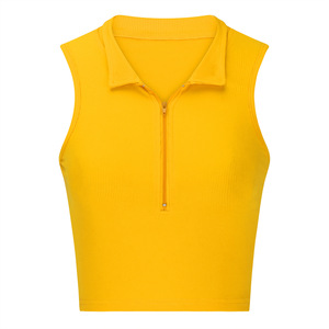 T-shirt en tricot sans manches pour femme avec col montant zippé, hauts décontractés tendance - Product Image 4