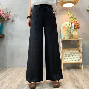 Wide Leg Pants Women Elastic Waist Solid Color Loose Fit Casual Breathable Mid Waist Pocket Spring Summer Style - Product Image 5