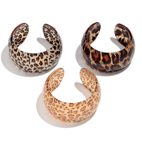 Bracelet Jonc Ouvert Personnalisé Femme Style Vintage Décontracté à Imprimé Léopard en Résine et Plaque d'Acétate, Idée Cadeau