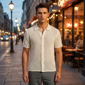 Chemise à manches courtes en tricot de haute qualité pour homme Joa, coupe classique, automne, cardigan fantaisie en pointelle - Product Image 6