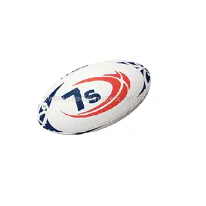 Resmi boyut 5 el dikiş Rugby topu güzel beyaz renk yumuşak kauçuk malzeme küçük Rugby topları ile özel Logo baskı